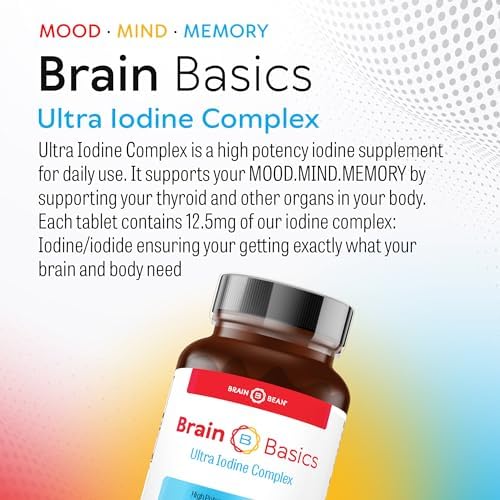Brain Basics Ultra Iodine Complex 90 tablets package showing dietary features
