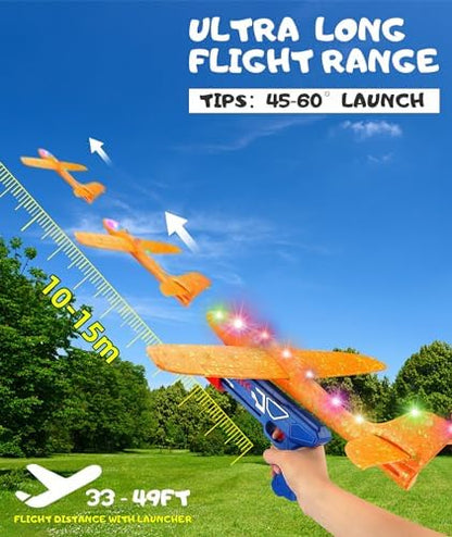 Catapult outdoor flying toy showing tail fin adjustment for two flight modes.