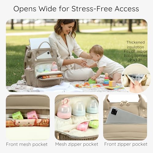 AIJIEKE waterproof baby changing pad folded out alongside the premium brown taupe maternity bag