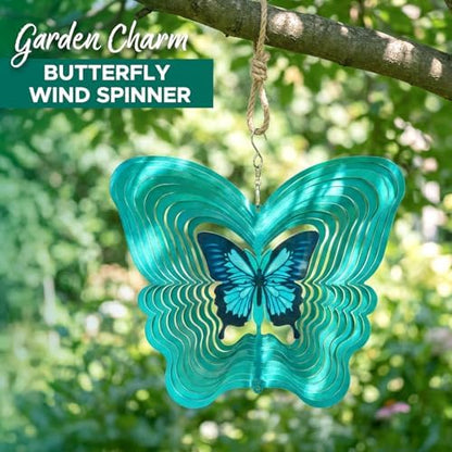 Close up of turquoise 3D butterfly wind spinner texture
