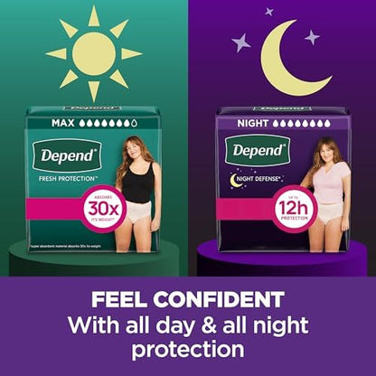 Depend female overnight disposable underwear multi pack box back information
