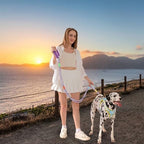 Purple JSXD pet leash folded for storage