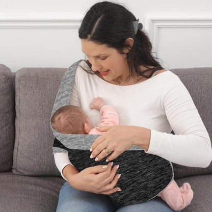 Ergonomic hip carry position using the Kloovete adjustable baby wrap carrier in medium size