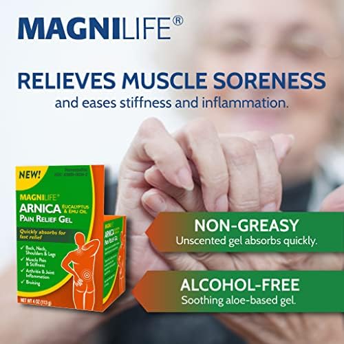 Close up of MagniLife Arnica Pain Relief Gel texture and branding
