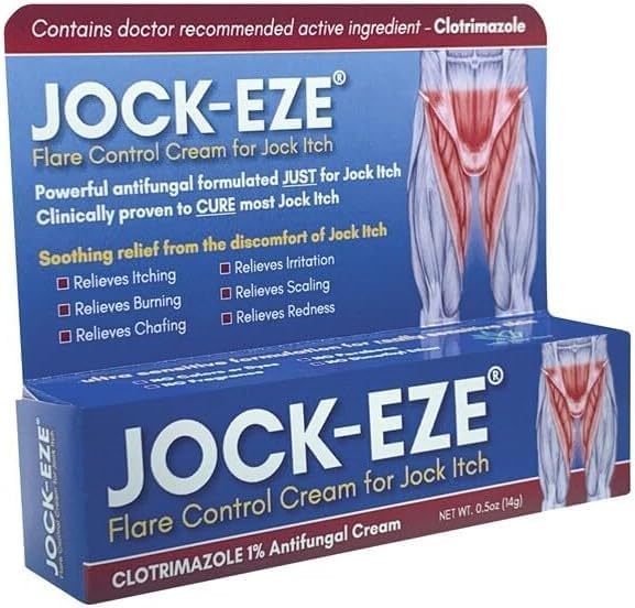 JOCK-EZE Flare Control Cream 0.5 Ounce tube front view showing antifungal formula packaging.