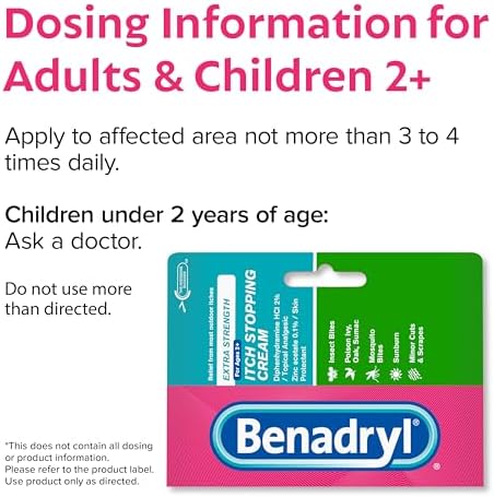 Authentic USA imported Benadryl Extra Strength anti-itch tube emphasizing skin protectant and pain relief properties.