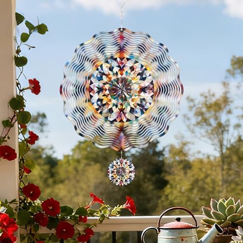 Liraveno kinetic garden wind spinner hanging on a porch