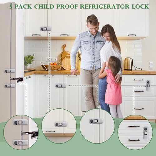 Grey child safety locks for kitchen cabinets and drawers