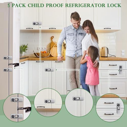 Grey child safety locks for kitchen cabinets and drawers