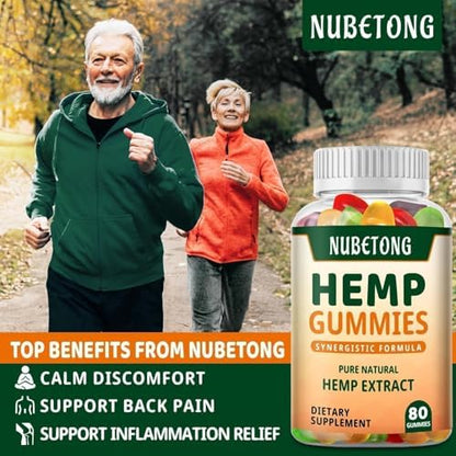 Nubetong organic hemp extract gummy supplement bottle side view