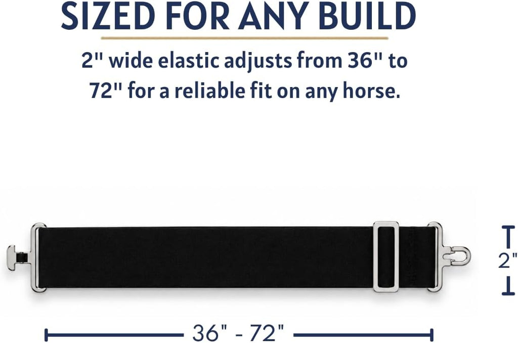 AJ Tack replacement surcingle strap fully extended showing premium thick equestrian elastic fabric