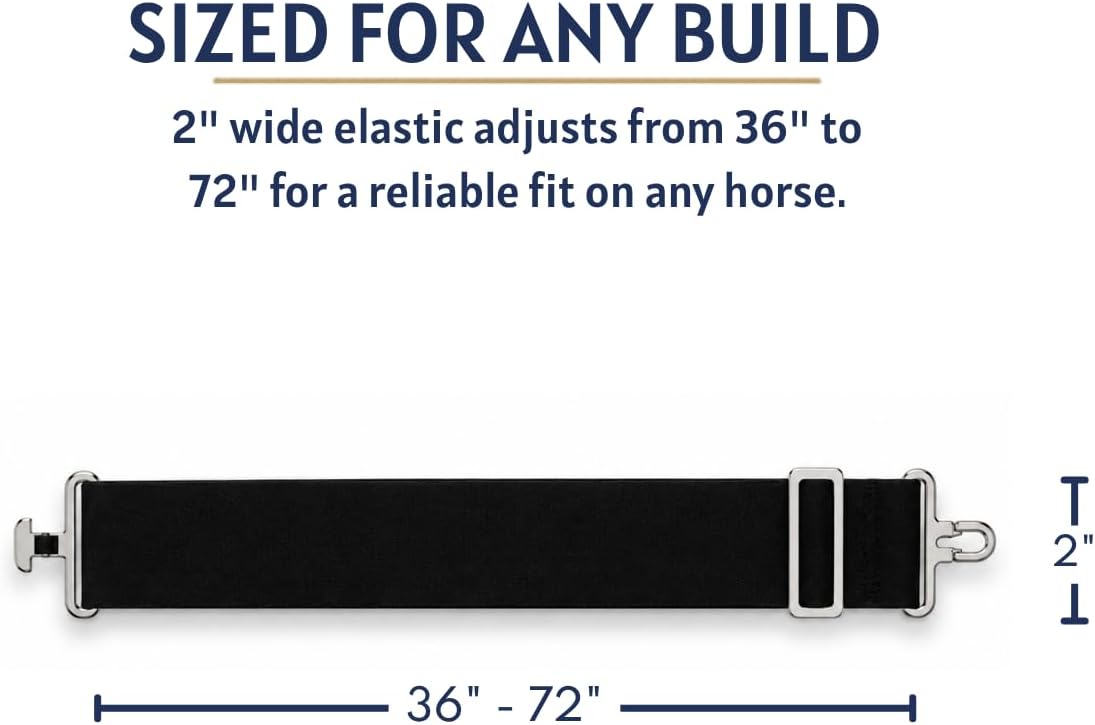 AJ Tack replacement surcingle strap fully extended showing premium thick equestrian elastic fabric
