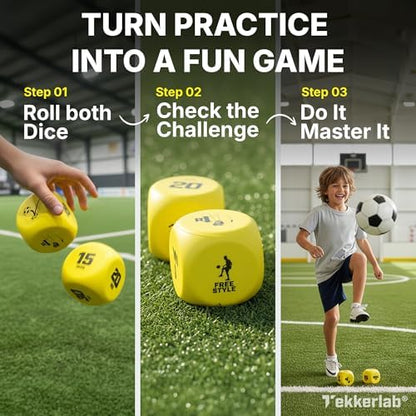 Tekkerlab Football Juggling Dice displaying close up details of the skill prompts and text.