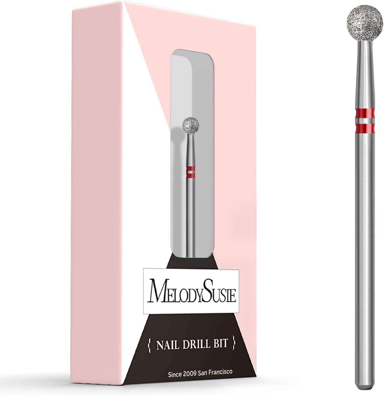 MelodySusie ball shape cuticle clean nail drill bit front view showing fine diamond head