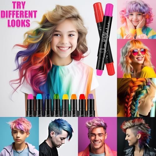 Girl applying blue color using Jim and Gloria hair chalk