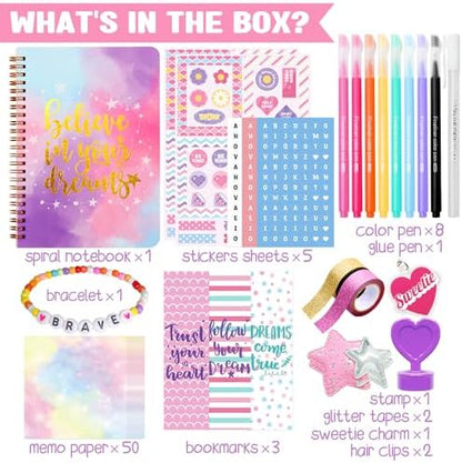 Complete scrapbooking supplies layout with memo papers and paper clips
