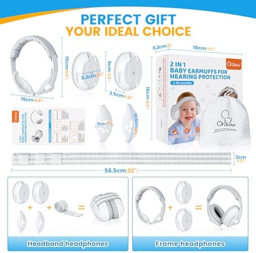 Orzbow 2-in-1 baby ear muffs with travel drawstring storage pouch