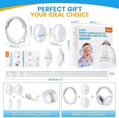Orzbow 2-in-1 baby ear muffs with travel drawstring storage pouch