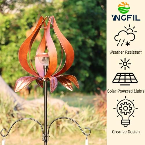 Yngfil wind spinner with coconut fiber baskets in garden setting