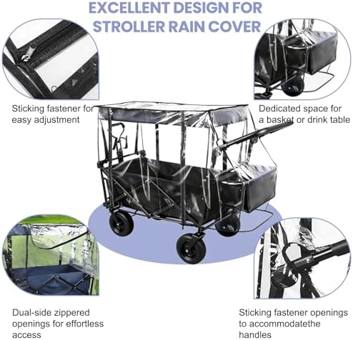 Black zippered side access of Bessny wagon rain canopy