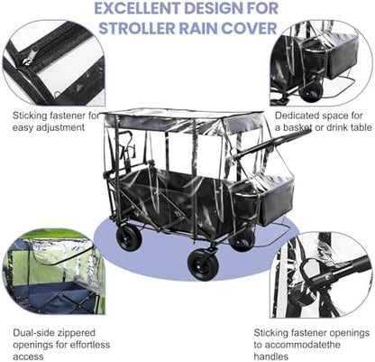 Black zippered side access of Bessny wagon rain canopy