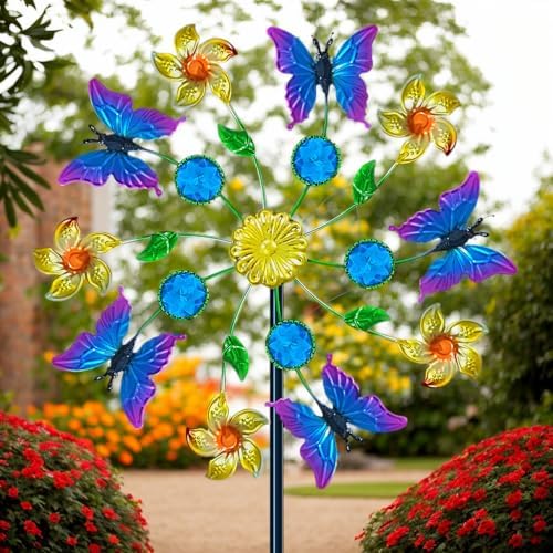 Base stake and metal construction details of decorative wind spinner