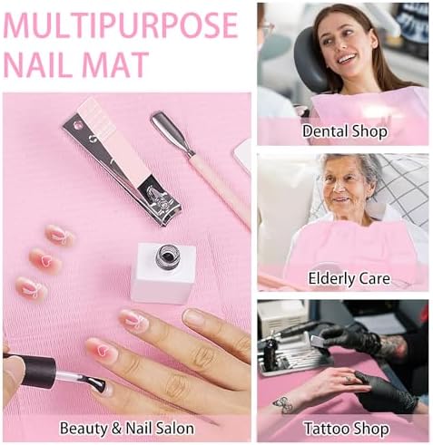 Professional manicure table setup with pink nail mat