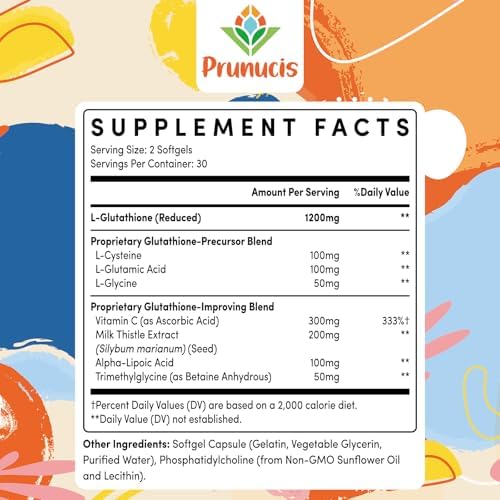 Prunucis Liposomal Glutathione dietary supplement softgels label detail