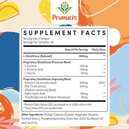 Prunucis Liposomal Glutathione dietary supplement softgels label detail
