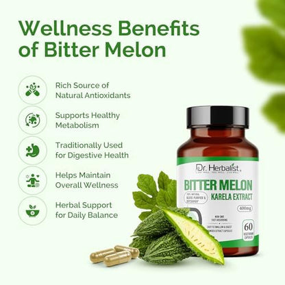 Fast absorbing non GMO bitter gourd capsules by Dr Herbalist for metabolic wellness