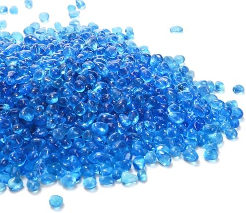 Blue glass aquarium gravel inside a fish tank
