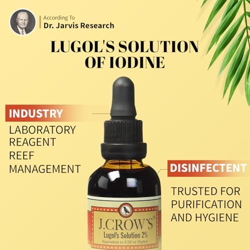Packaging box and amber bottle of J. Crow's Lugol's Solution 2 Percent.