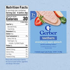 Gerber baby teething snacks packaging detailing nutritional information and ingredients list.