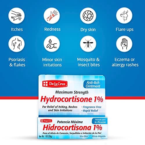 Back label of De La Cruz hydrocortisone ointment showing drug facts