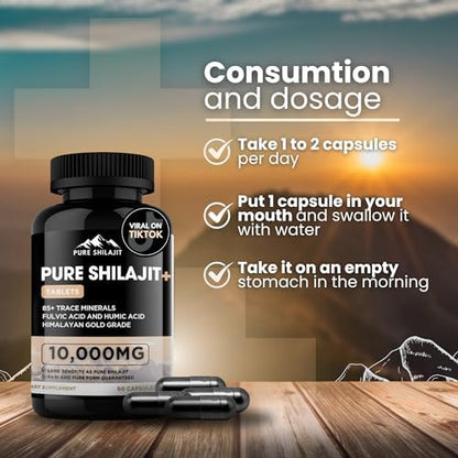Pure Health Max authentic imported shilajit resin sixty tablets packaging displaying premium gold grade shield
