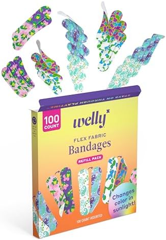 Welly color changing flexible fabric bandages displaying the sun activated frog patterns