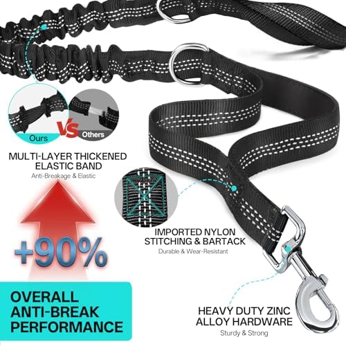 iYoShop adjustable waist dog running leash with reflective stitching