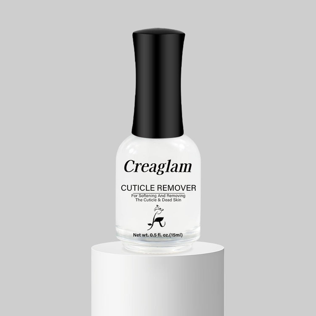 Creaglam Cuticle Remover Liquid front view glass bottle with black cap