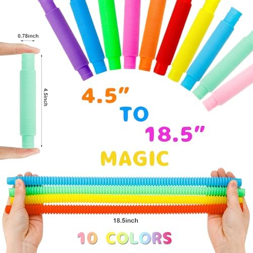 Close up view of multicolored stretchable sensory pipes extended to full length