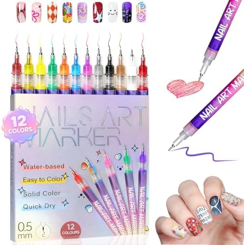 Rebissto 12 Colors Nail Art Pens Set front view