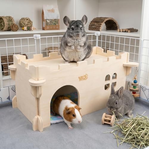 Castle Chinchilla House, Small Animal Hideout for Chinchilla, Guinea Pig, Hedgehog, or Rat, Ventilated Wooden Guinea Pig Hut Habitat with Multiple Doors (Large) - Image 3