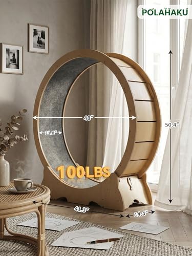 POLAHAKU natural wood cat wheel side perspective showing wide running track