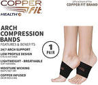 Unisex black arch relief band being worn on the foot with a sneaker.