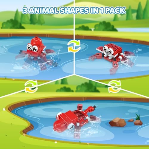 Children building colorful dinosaur and sea creature toys using educational ABS plastic blocks.