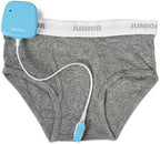 DryEasy Plus wireless transmitter module demonstrating the wire-free setup for pajamas.