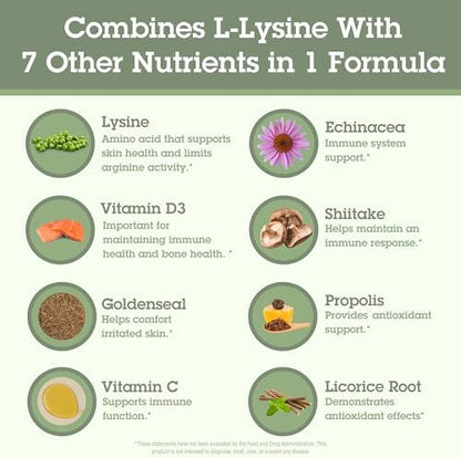 Close up of Quantum Health SuperLysine+ bottle ingredients and usage instructions