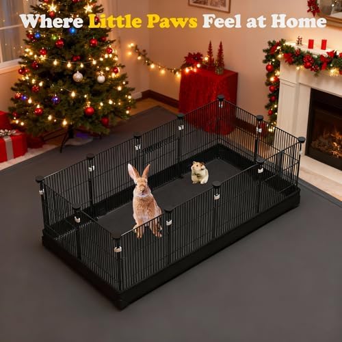 22 Panels Small Animal Playpen, Pet Playpen with Doors & Waterproof Mat, Metal Wire Yard Fence for Rabbits, Guinea Pigs, Hamsters, Chicken, Hedgehogs, Indoor Outdoor C&C Cage Black - Image 3