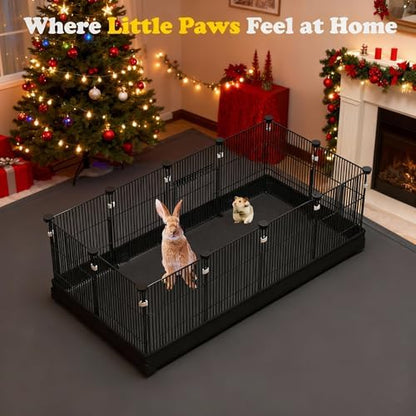 22 Panels Small Animal Playpen, Pet Playpen with Doors & Waterproof Mat, Metal Wire Yard Fence for Rabbits, Guinea Pigs, Hamsters, Chicken, Hedgehogs, Indoor Outdoor C&C Cage Black - Image 3