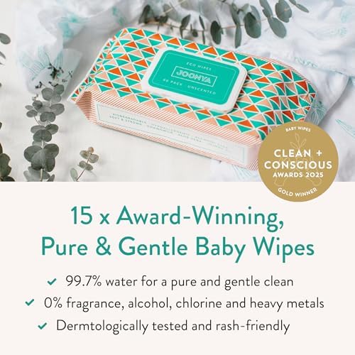 Close up of Joonya plant based baby wipes packaging