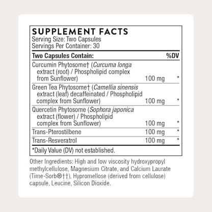 Thorne Resveratrol Complex nutritional information label